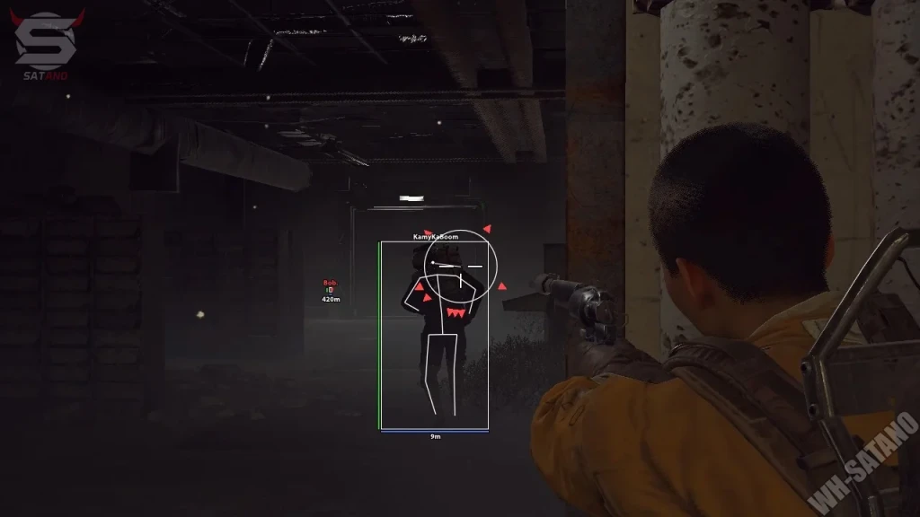 Arc Raiders ESP green hitbox wallhack on a hazmat-suited player